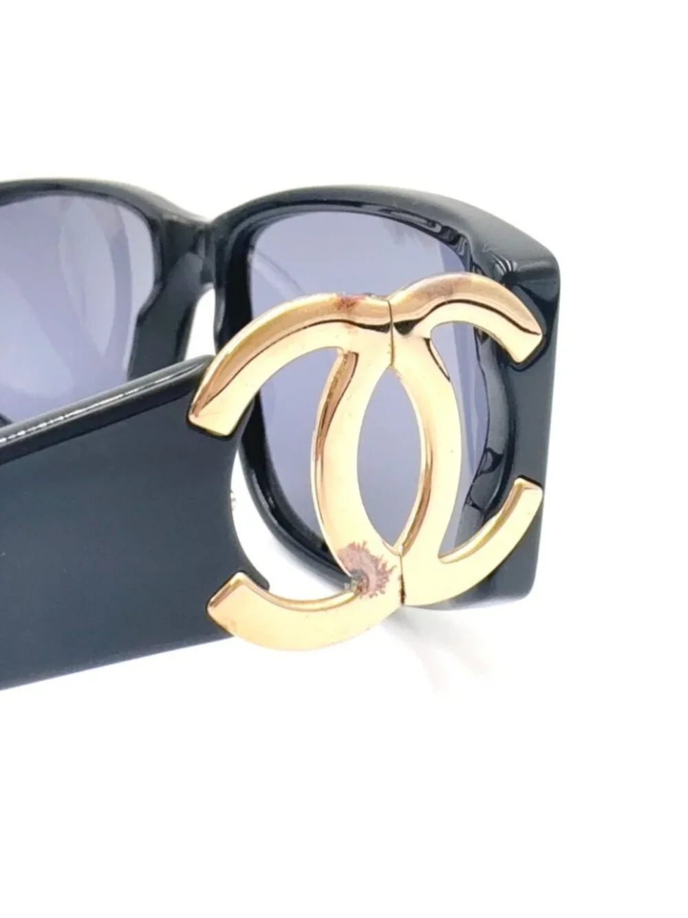 Chanel CC Logo Acetate Gold Plated Black Sunglasses Eyewear